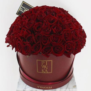 Pivonka Flores. Arreglo circular de 100 rosas vino